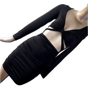 Black cut out body con dress. Gather up  side of the skirt,make it as shorter